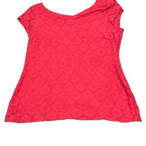 Banana Republic Women's Pink Crochet Eyelet Argyle Cap Sleeve Bouse Top Small